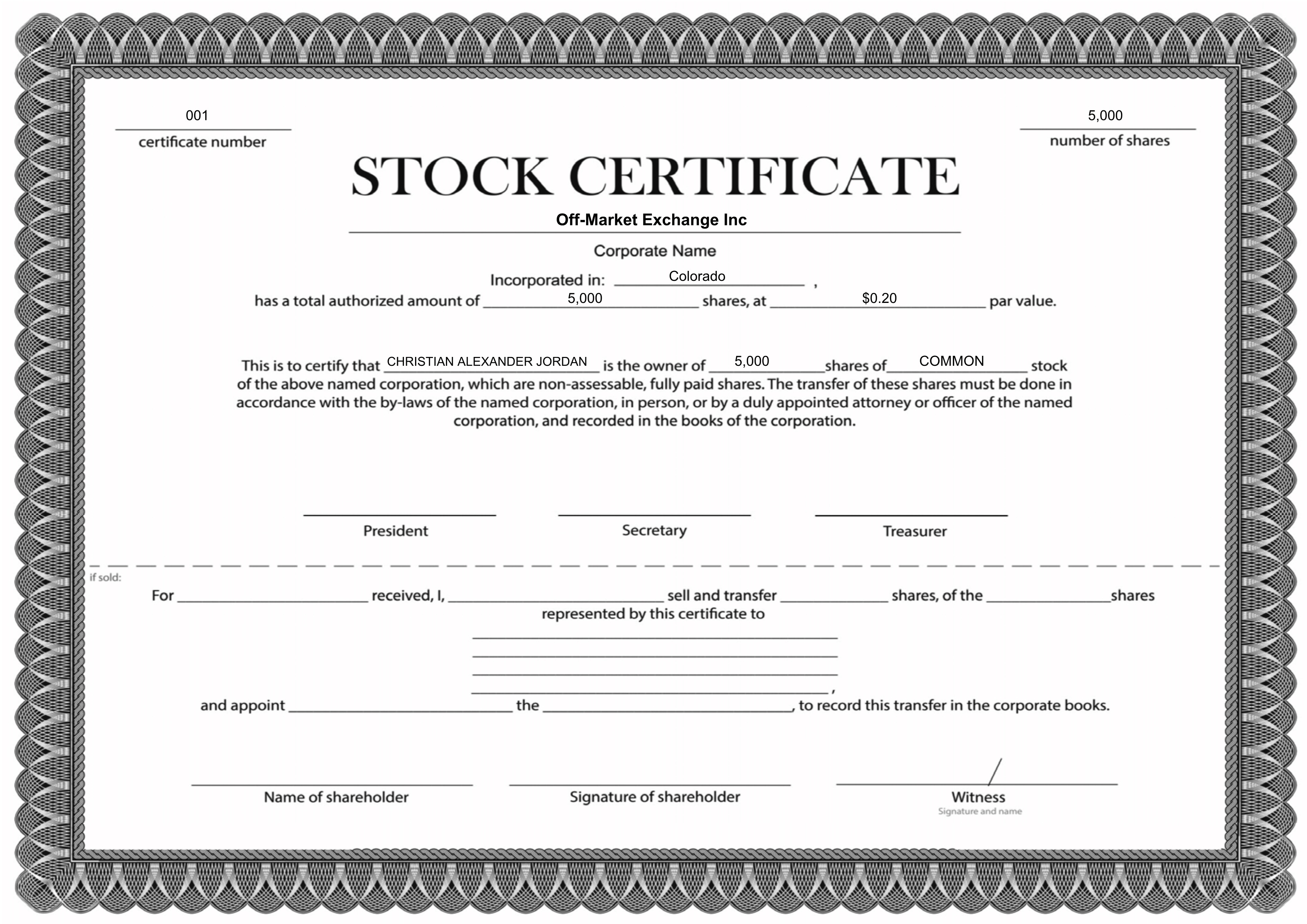 Stock Certificate